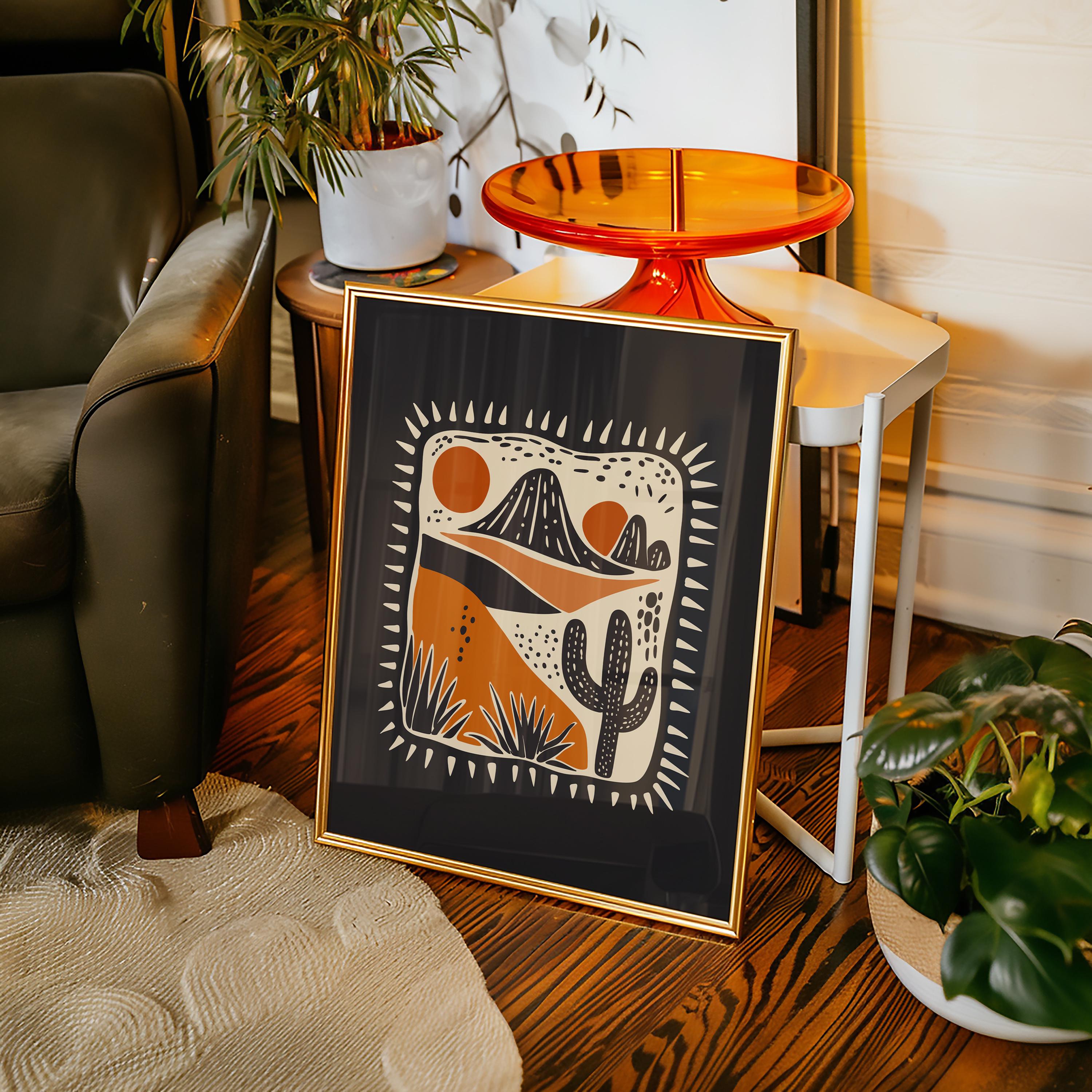 Bronze Desert Landscape - Abstract Colorful Wall Art Decor - Funky Retro Western Aesthetic