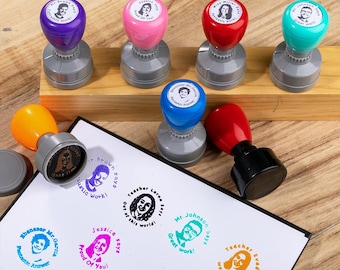 Custom Face Portrait Self-Inking Teacher Stamps for Classroom, Logo Stamps for Homework Grading, Back To School Thank You Gift for Teacher