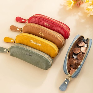 Portamonete portatile personalizzato con nome e cerniera, mini trousse in pelle per cosmetici, astuccio portapenne, regalo di compleanno/laurea per lei/famiglia