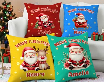 Custom Santa Claus Pillow Cover Personalized Christmas Throw Pillow Home Decoration Christmas Gift for Family, Kids