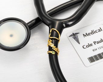 Personalized Stethoscope ID Tag with Birthstone & Name, Appreciation/Graduation Gift for Doctor/Nurse/Medical Students