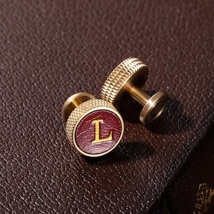 Personalized Initials Knurled Brass Leather Cufflinks Men's Monogram Cufflinks, Father's Day/Wedding/Christmas Gift for Him/Father/Groomsman