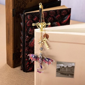 Dragon Sword Bookmark Gifts for Readers Book Lover, Unique Bookworm Men Bookish Silver Gold Metal Charm Bookmarks