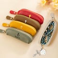Personalized Name Cross Rosary Bag, Portable Multicolor Mini Leather Coin Purse, Accessory Storage Pouch, Christian Gift for Her/Mom/Family/ product logo