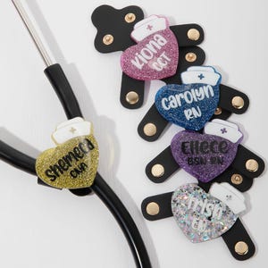 Personalized Name Heart with Nurse Hat Stethoscope Yoke ID Tag, Glitter Stethoscope Name Tag, Appreciation/Graduation Gift for Nurses