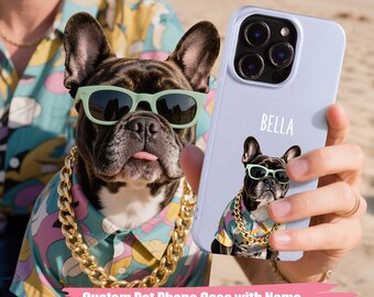 Telefoonhoesje huisdier met naam gepersonaliseerde hond kat foto telefoonhoesje voor iPhone 16/15/14/13/12/11 Pro Max mini leuke cadeaus voor huisdierliefhebber hond moeder