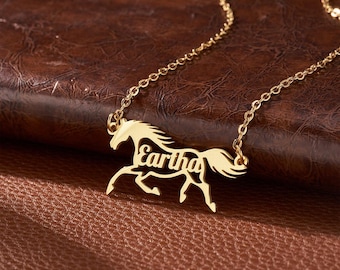 Collier nom personnalisé cheval en argent sterling 925 en forme de cheval avec nom cadeau d'anniversaire pour les amateurs de chevaux/cavaliers