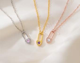 Custom Birthstone Tiny Heart Lock Necklace Love Padlock Necklace Jewelry Anniversary/Valentine's Day Gift for Her/Wife/Couple