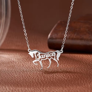 Personalized Name Horse Necklace Sterling Silver 925 Horse Shaped Memorial Necklace with Name Birthday Gift for Horse Lovers/Equestrians image 2
