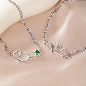 Custom Two Initials Bracelet with Birthstone Interlocking Letters Curb Chain Bracelet Stackable Name Charm Bracelet Gift for Her/Best Friend