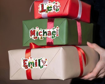 Personalisierte Name Weihnachtsaufkleber Benutzerdefiniertes Weihnachtsthema Cartoon-Namensschilder Namensetiketten für Geschenkbox / Weihnachtsgeschenk für Kinder / Familie (28 STÜCKE)
