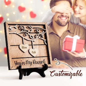 Custom Wood Signs with Stand, Couples Wood Name Sign, Wooden Plaque, Personalized Wedding/Anniversary Gift, Layered 3d Sign