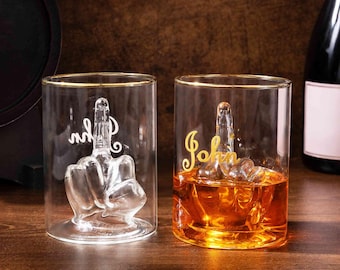 Personalized Name Middle Finger Whiskey Glass Custom 12oz Wine Glass Funny Party Favors Birthday/Christmas/Anniversary Gift for Men/Friends