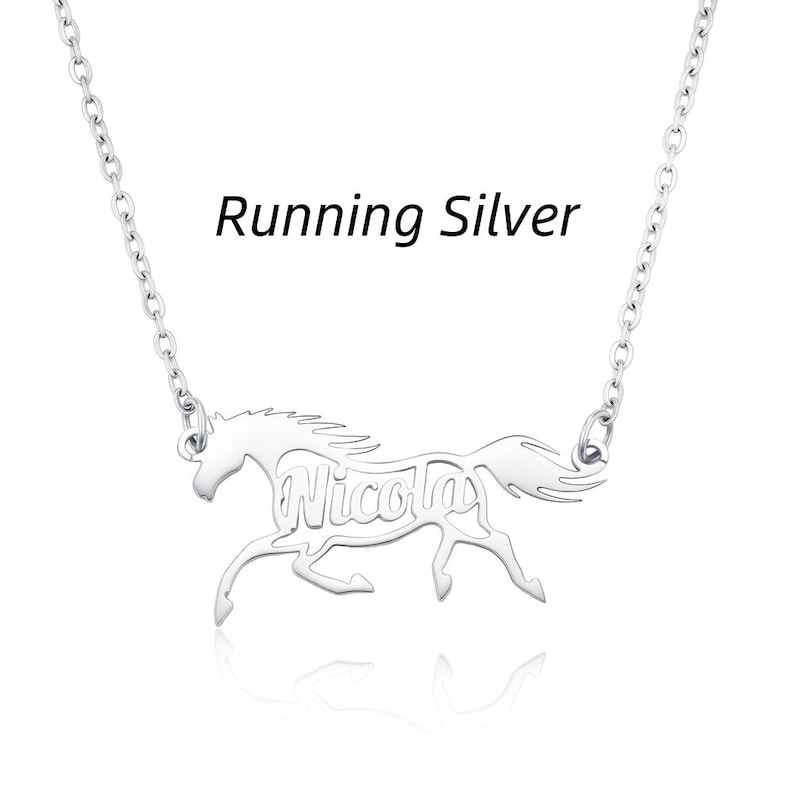 Personalized Name Horse Necklace Sterling Silver 925 Horse Shaped Memorial Necklace with Name Birthday Gift for Horse Lovers/Equestrians image 13