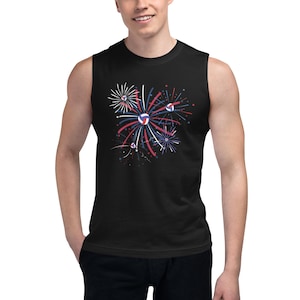 Patriotic Summer, Muscle Shirt, Volleyball Shirt, Beach Volleyball, Volleyball Player, USA, July 4th, Independence Day