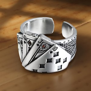 Chevalière-Bague Cartes en acier Unisize
