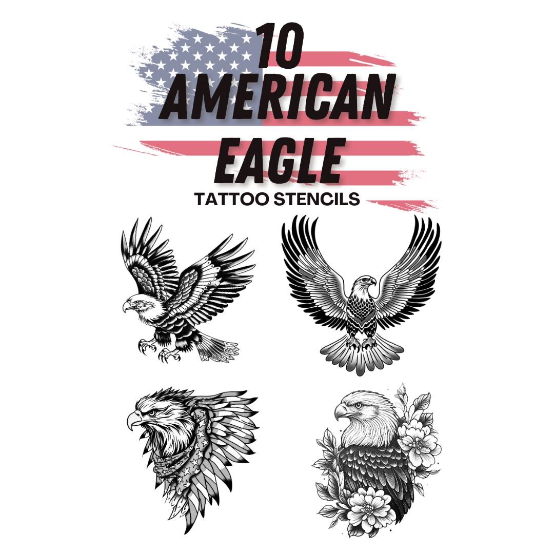 10 American Eagle Tattoo Stencils, Ready to Print and Tattoo, Perfect ...