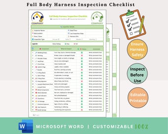 Safety Harness Inspection - Fall Protection Inspection - Harness Inspection - Harness Inspection Form - Safety Harness Inspection Checklist