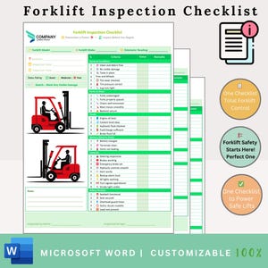 Forklift Inspection Checklist - Forklift Checklist - Forklift Safety Checklist - Daily Forklift Checklist - Forklift Pre Use Inspection