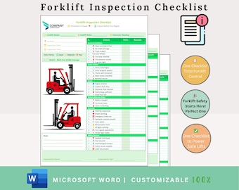 Forklift Inspection Checklist - Forklift Checklist - Forklift Safety Checklist - Daily Forklift Checklist - Forklift Pre Use Inspection