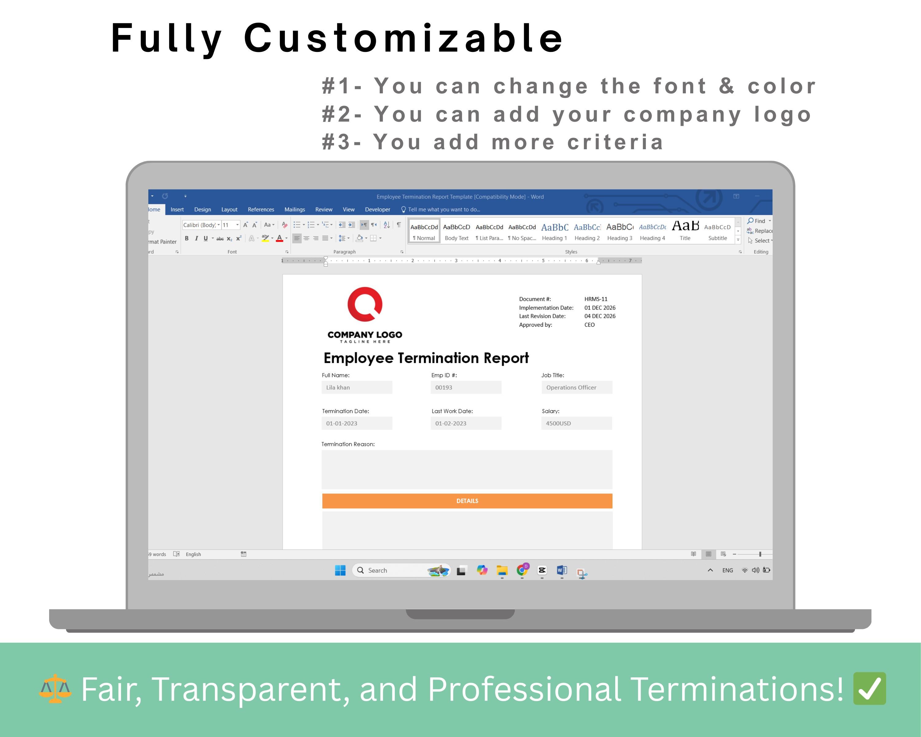Employee Termination Report - Job Termination - Termination Form ...