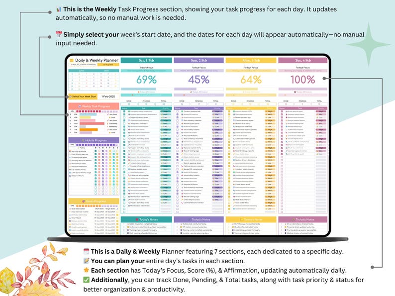 Daily Planner Google Sheets - Weekly Planner Digital Planner - Daily ...