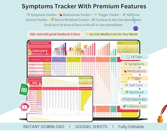 symptom tracker - symptom tracker monthly - symptom tracker google sheets - adhd symptom tracker - pmdd symptom tracker - chronic illness