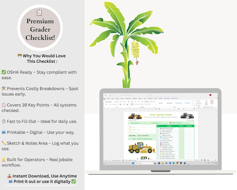 Grader Inspection Checklist - Heavy Machinery - Heavy Equipment ...