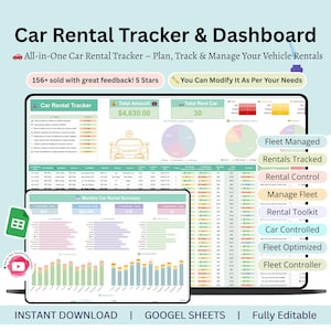 Car Rental Tracker - fleet management - car rental business - car rental google sheet - rental spreadsheet - mileage tracker - fleet manager