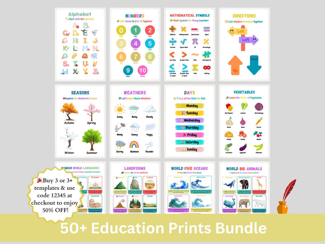 Set of 50+ Educational Posters – Montessori Printable Homeschool Prints ...