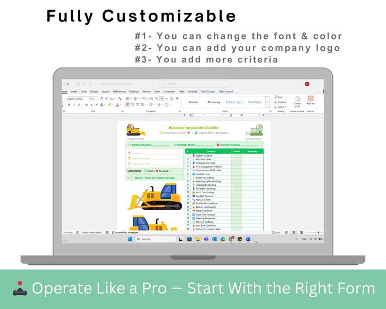 Bulldozer Inspection Checklist - Heavy Equipment Inspection Checklist ...