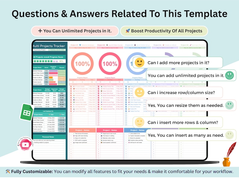 Multiple Projects Tracker - multi projects - projects tracker - multi phase project - project task tracker - project time tracker - projects tracking - project tracker - project cost tracker- project management - project planner - project plan - project manager - project timeline - project tasks - project task planner - project spreadsheet - project planning - multiple project - project planner pdf - project planner goodntoes - multi project management - project tracking - projects dashboard
