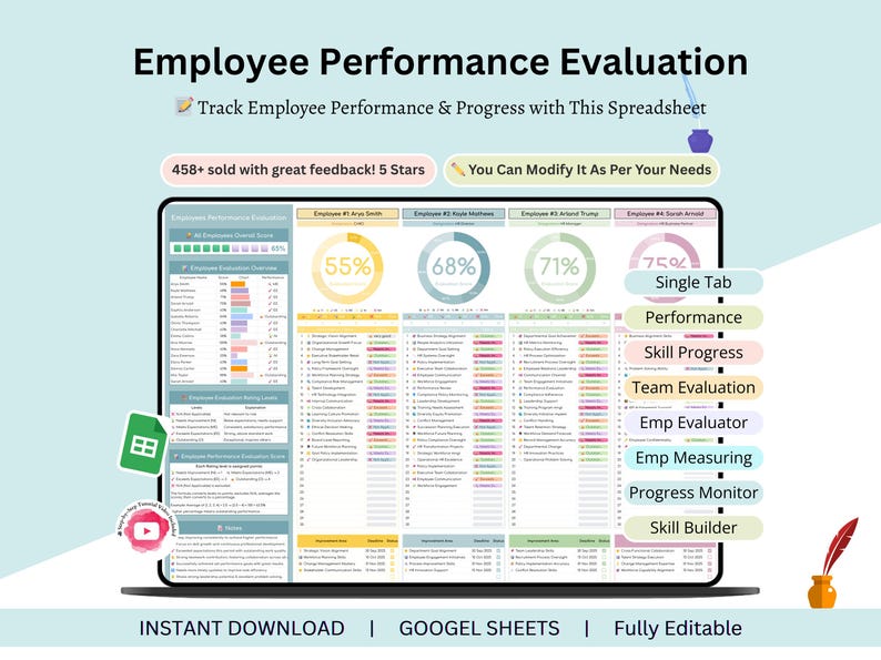 Performance Evaluation Spreadsheet - performance review template - performance review - employee recognition - performance tracker - HR- employee of the month- employee review form - employee appreciation - employee performance - employee review - employee review form - human resources - hr templates - hr forms - employee award - employee management - hr template - hr spreadsheet - hr tracker - hr documents - hr template - hr management - hr template bundle - employee tracker