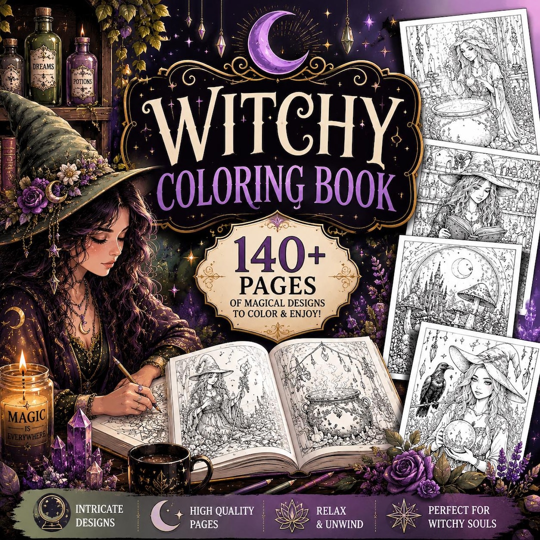 140+ Witchy Coloring Pages Witchy Coloring Book Gothic Coloring Witchy ...