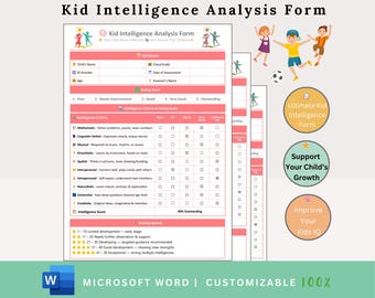 Kids Intelligence Analysis Form - Child Intelligence - Smart Kids - Child Development - Early Childhood Development -Homeschooling Resources
