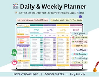 Planilhas Google Daily Planner - Planilha Digital Semanal - Modelo de Planilha Digital Diário - Planilha Digital Semanal - Planilha Semanal