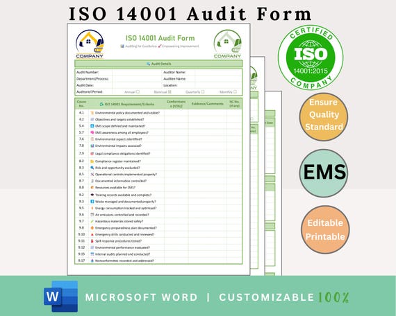 ISO 14001 Audit - environmental management system auditing - iso 14001 audit checklist - ems audit - iso 14001 compliance audit - iso audit