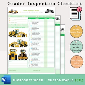 Grader Inspection Checklist - Heavy Machinery - Heavy Equipment - Construction Equipment Checklist - Equipment Checklist - Grader Machine