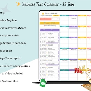 Task Manager Calendar Develop Task Calendar - Task Tracker and Calendar - Task Planner Google Sheets ...
