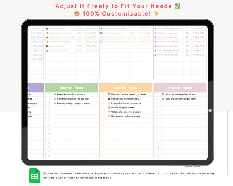 Tips Income Template Multi Income Tracker - Income Tracker - Income Tracker Sheets - Income ...