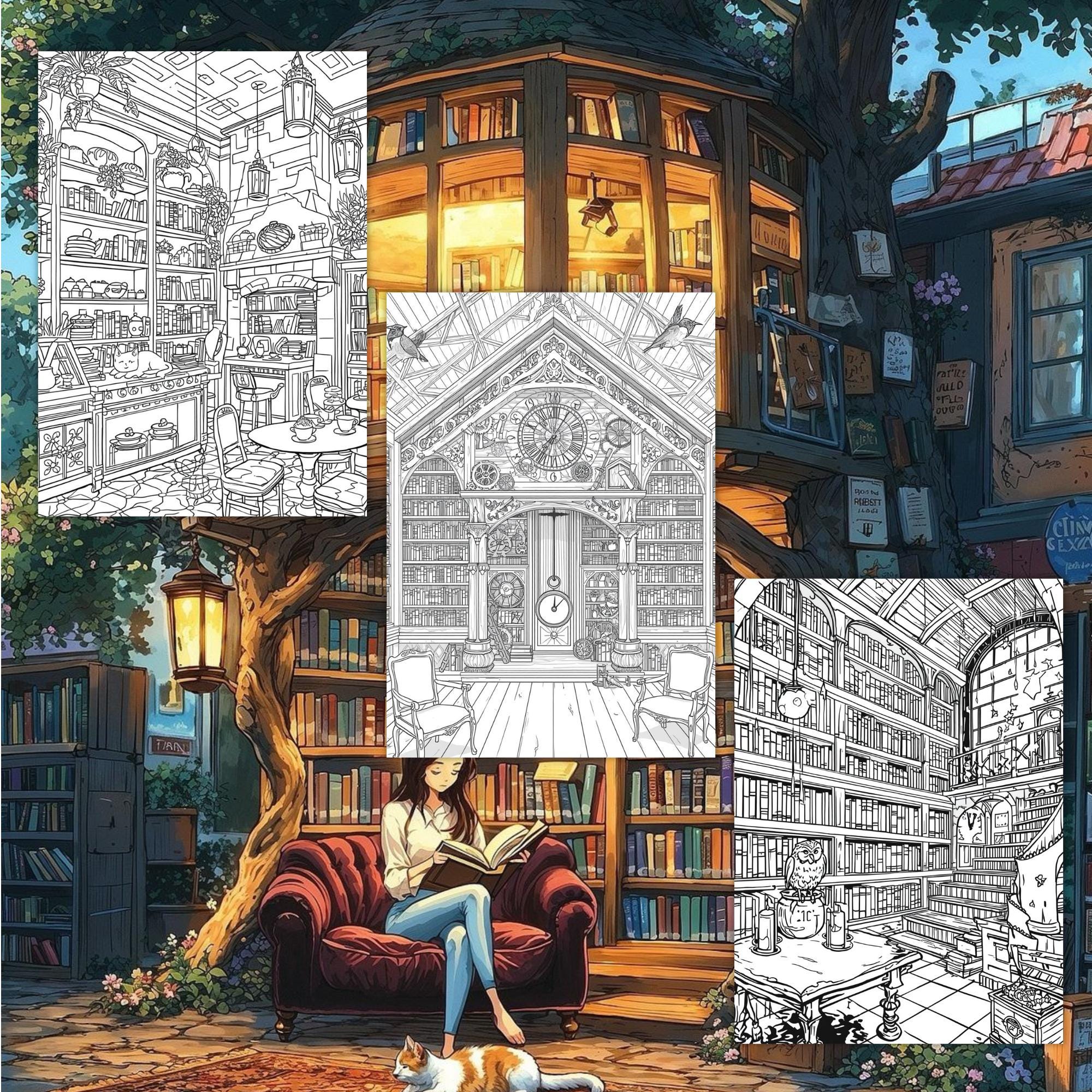 1000+ Library Coloring Pages Enchanted Library Fantasy Library Adult ...