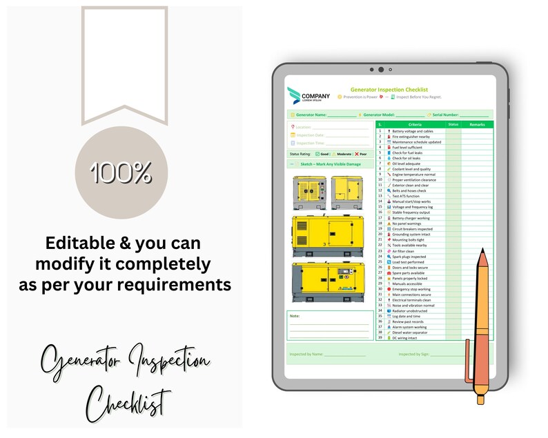 Generator Inspection Checklist - Generator Checklist - Power Generator ...