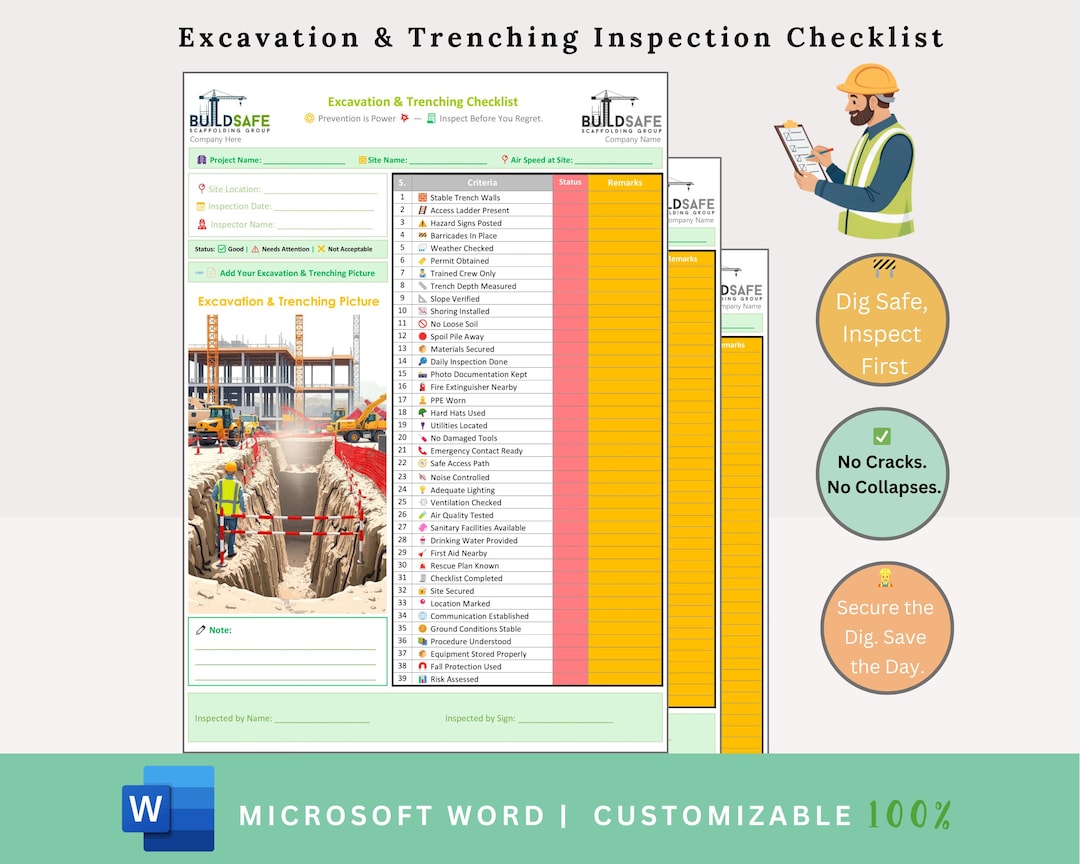 Excavation and Trenching Inspection Checklist - Site Inspection