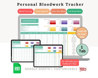Blood Work Tracker - chronic illness - blood test sheet - blood test tracker - blood work tracker - blood result tracker - blood test log