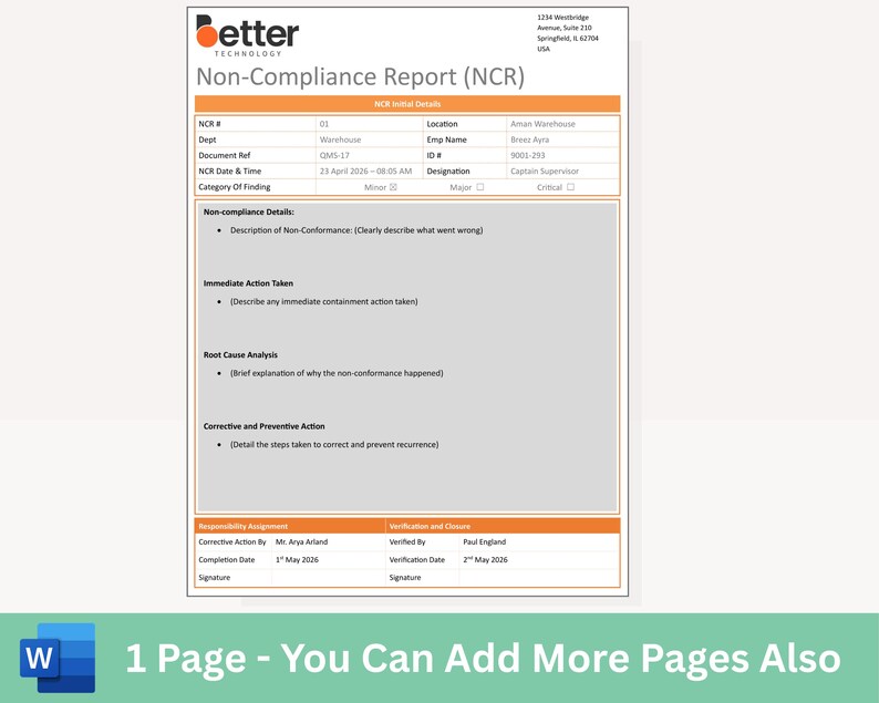 NCR - Non Compliance Report - NCR Report - Non Compliance Report Form ...