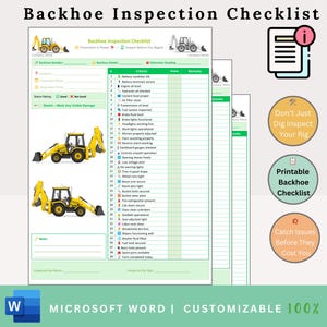 Backhoe Inspection Checklist - Loader Machine - Equipment Inspection - Mini Loader - Heavy Equipment - Construction Equipment- JCB Checklist
