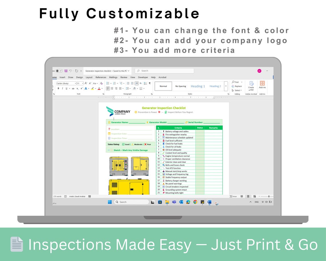 Generator Inspection Checklist - Generator Checklist - Power Generator ...