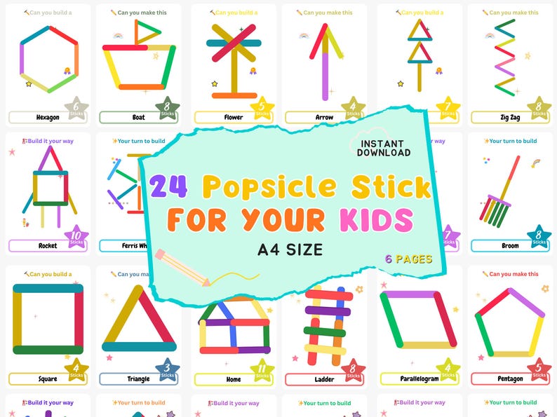 Popsicle Sticks Preschool Printable Shapes Activity Game for Toddlers ...