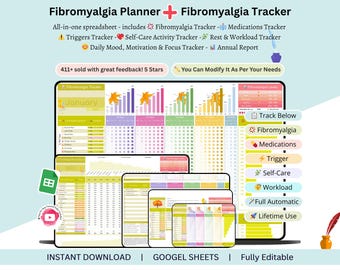 Fibromyalgie Planer - Skizze - Schmerztagebuch - Fibromyalgie - Schmerztagebuch - Fibromyalgie - Schmerztagebuch - Fibromyalgie - Fibromyalgie
