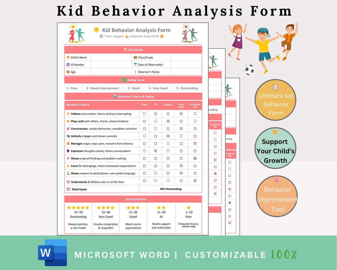 Kid Behavior Analysis Form - Kids Good Behavior - Behavior Management ...